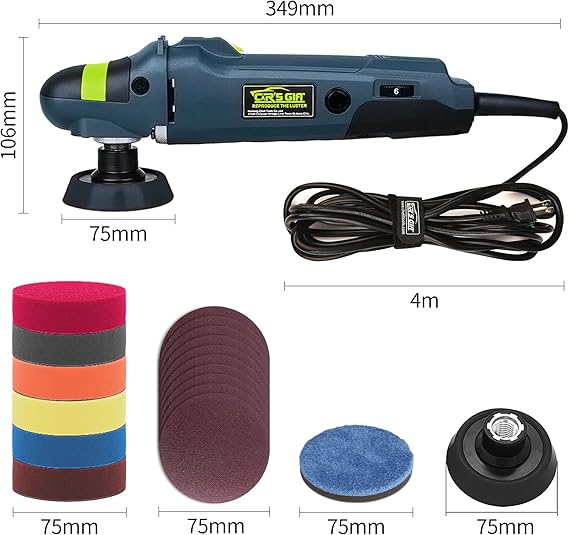 Mini-Polisher Rotativa Pulidora Polichadora  3 pulgadas de 1000-3500 rpm 6 velocidades con Kit de Pads