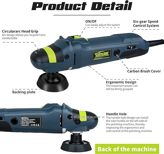 Mini-Polisher Rotativa Pulidora Polichadora  3 pulgadas de 1000-3500 rpm 6 velocidades con Kit de Pads